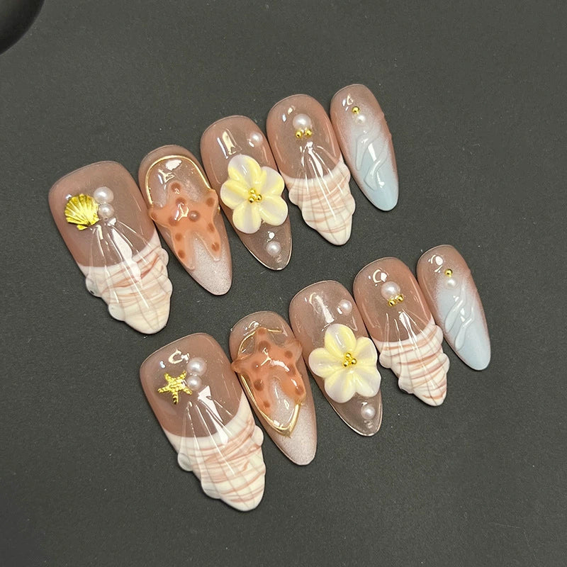 3D FLOWER-TEN PIECES OF HANDCRAFTED PRESS ON NAIL