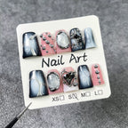 Gray Blue Punk Press-On Nails | Gradient Heart Rhinestone Nail Art with Metal Studs | Cool Rock Party Nails