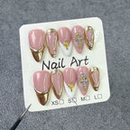 Pink & Gold Diamond Cross Press-On Nails | Elegant Luxe Nail Art with Star Accents | Perfect for Wedding or Party